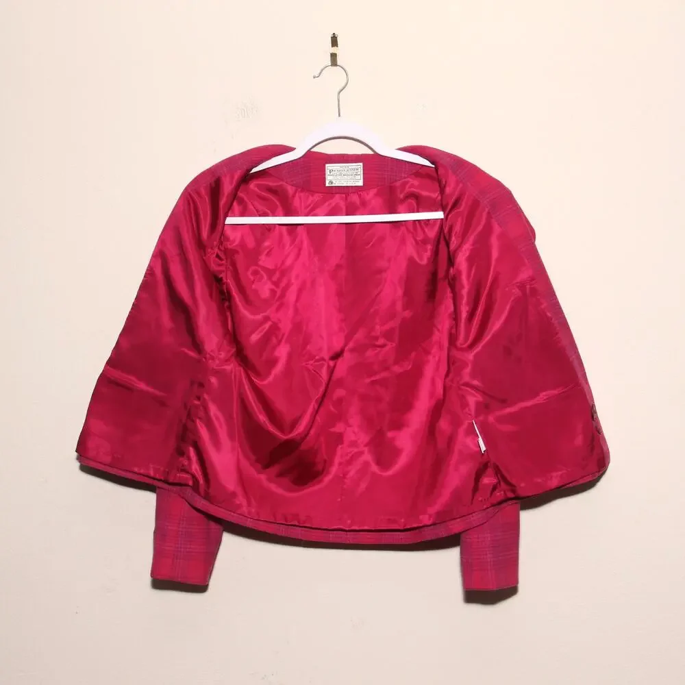 Vintage Miss Pendleton Wool Pink Plaid Blazer Jacket Size M (No size tag) 80s